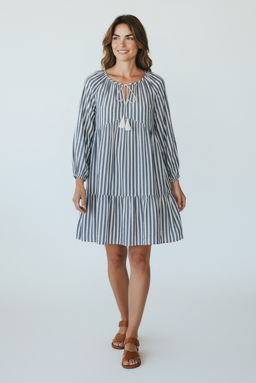 Old Navy Womens Swing Stripe Long Sleeve Dress Size XS Blue and White